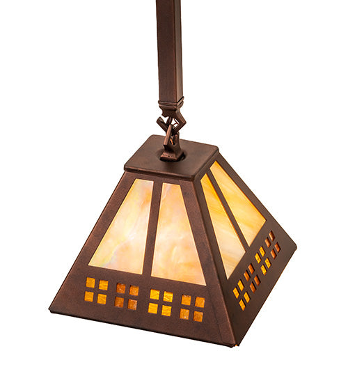 Meyda Lighting Prairie Loft 11" Coffee Cinnamon Metallic Mini Pendant Light With Beige Iridescent & Amber Mica Shade Glass