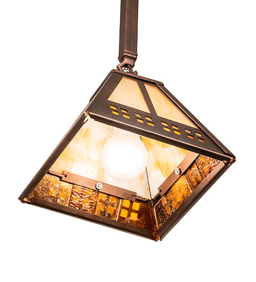 Meyda Lighting Prairie Loft 11" Coffee Cinnamon Metallic Mini Pendant Light With Beige Iridescent & Amber Mica Shade Glass