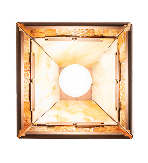 Meyda Lighting Prairie Loft 11" Coffee Cinnamon Metallic Mini Pendant Light With Beige Iridescent & Amber Mica Shade Glass