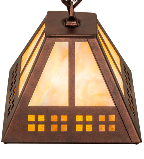 Meyda Lighting Prairie Loft 11" Coffee Cinnamon Metallic Mini Pendant Light With Beige Iridescent & Amber Mica Shade Glass