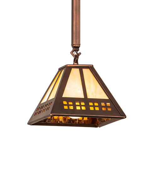 Meyda Lighting Prairie Loft 11" Coffee Cinnamon Metallic Mini Pendant Light With Beige Iridescent & Amber Mica Shade Glass