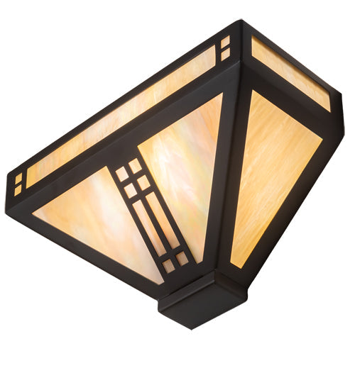 Meyda Lighting Prairie Loft 12" Craftsman Brown Wall Sconce With Beige Iridescent Shade Glass