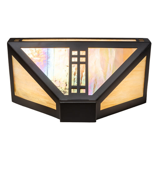 Meyda Lighting Prairie Loft 12" Craftsman Brown Wall Sconce With Beige Iridescent Shade Glass