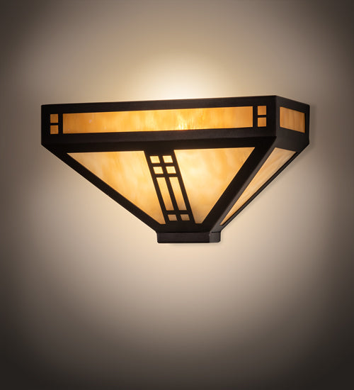 Meyda Lighting Prairie Loft 12" Mahogany Bronze Wall Sconce With Beige Art Shade Glass