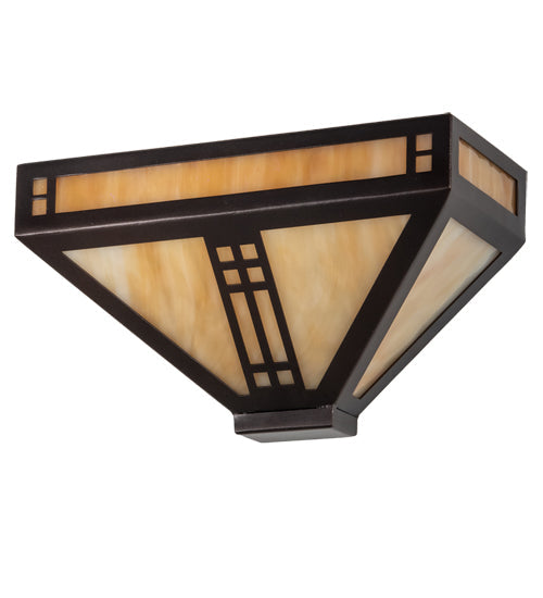 Meyda Lighting Prairie Loft 12" Mahogany Bronze Wall Sconce With Beige Art Shade Glass