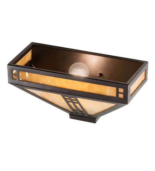 Meyda Lighting Prairie Loft 12" Mahogany Bronze Wall Sconce With Beige Art Shade Glass