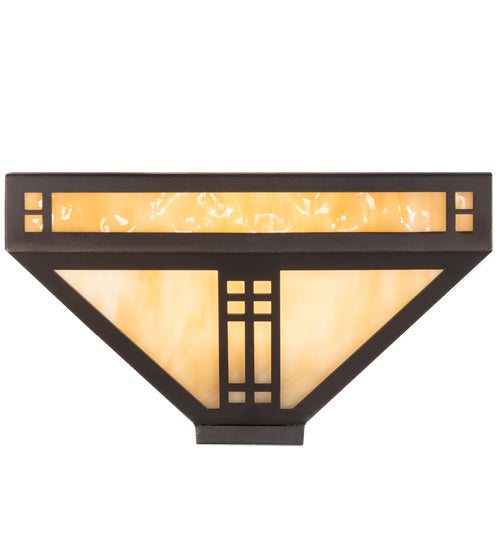 Meyda Lighting Prairie Loft 12" Mahogany Bronze Wall Sconce With Beige Art Shade Glass