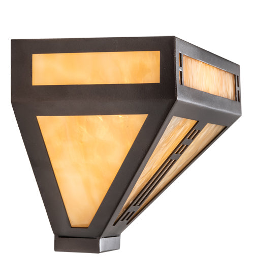 Meyda Lighting Prairie Loft 12" Mahogany Bronze Wall Sconce With Beige Art Shade Glass