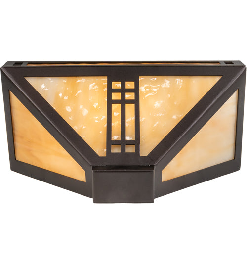 Meyda Lighting Prairie Loft 12" Mahogany Bronze Wall Sconce With Beige Art Shade Glass