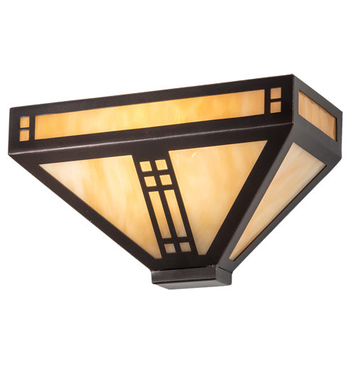 Meyda Lighting Prairie Loft 12" Mahogany Bronze Wall Sconce With Beige Art Shade Glass
