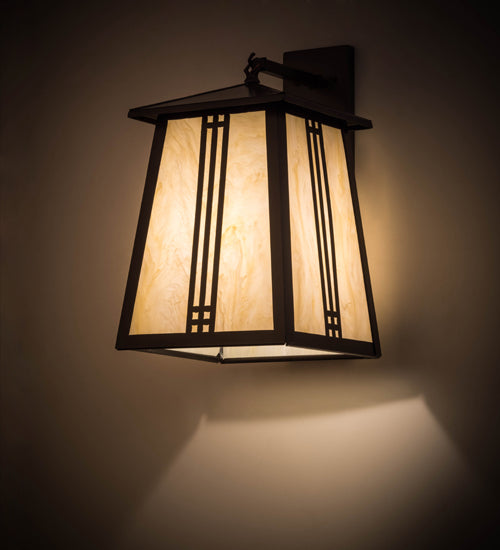 Meyda Lighting Prairie Loft 12" Oil Rubbed Bronze Hanging Wall Sconce With Creme Carrare Idalight Shade Glass