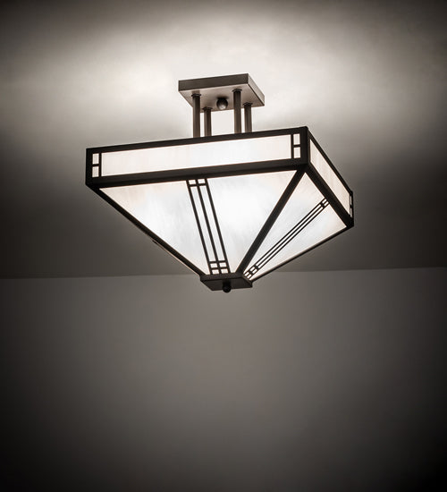 Meyda Lighting Prairie Loft 18"Sq 4-Light Oil Rubbed Bronze Semi-flush Mount Light With White Art Shade Glass