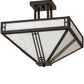 Meyda Lighting Prairie Loft 18"Sq 4-Light Oil Rubbed Bronze Semi-flush Mount Light With White Art Shade Glass