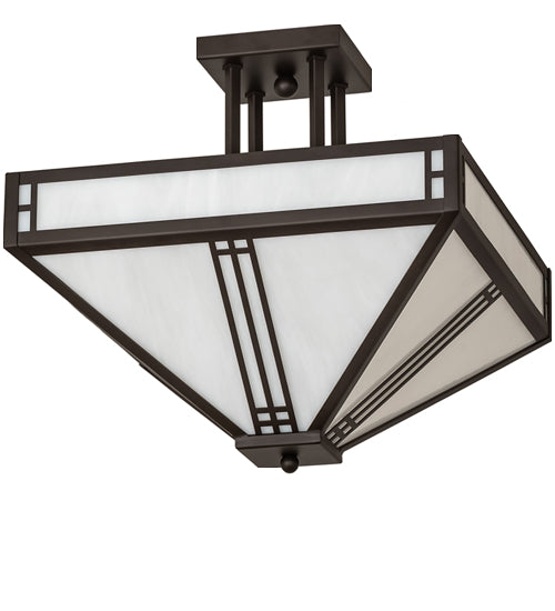 Meyda Lighting Prairie Loft 18"Sq 4-Light Oil Rubbed Bronze Semi-flush Mount Light With White Art Shade Glass