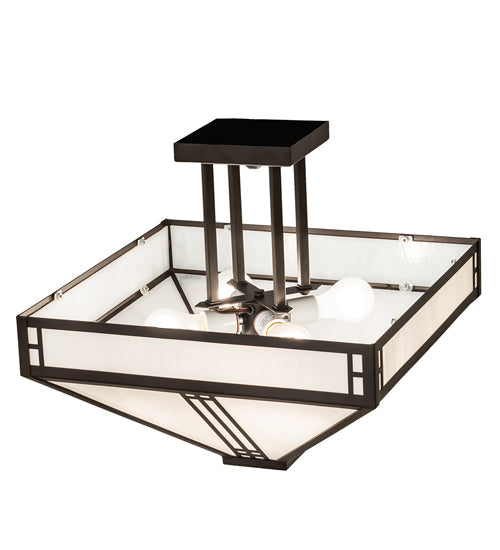Meyda Lighting Prairie Loft 18"Sq 4-Light Oil Rubbed Bronze Semi-flush Mount Light With White Art Shade Glass