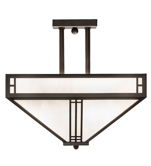 Meyda Lighting Prairie Loft 18"Sq 4-Light Oil Rubbed Bronze Semi-flush Mount Light With White Art Shade Glass