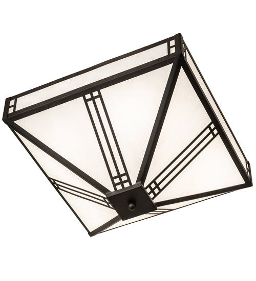 Meyda Lighting Prairie Loft 18"Sq 4-Light Oil Rubbed Bronze Semi-flush Mount Light With White Art Shade Glass