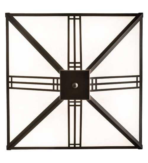Meyda Lighting Prairie Loft 18"Sq 4-Light Oil Rubbed Bronze Semi-flush Mount Light With White Art Shade Glass