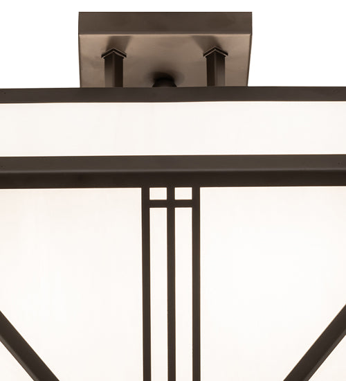 Meyda Lighting Prairie Loft 18"Sq 4-Light Oil Rubbed Bronze Semi-flush Mount Light With White Art Shade Glass