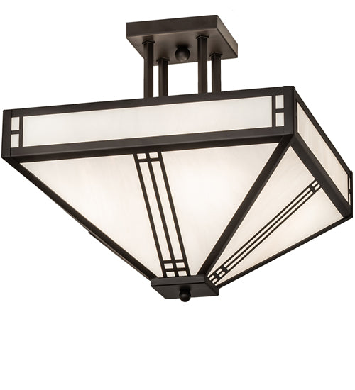 Meyda Lighting Prairie Loft 18"Sq 4-Light Oil Rubbed Bronze Semi-flush Mount Light With White Art Shade Glass
