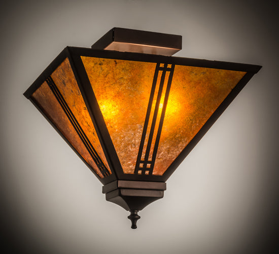 Meyda Lighting Prairie Loft 19" 2-Light Mahogany Bronze Flush Mount Light With Amber Mica Shade Glass