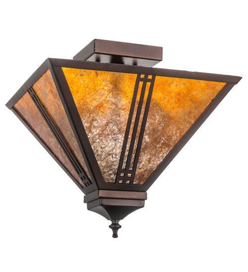 Meyda Lighting Prairie Loft 19" 2-Light Mahogany Bronze Flush Mount Light With Amber Mica Shade Glass