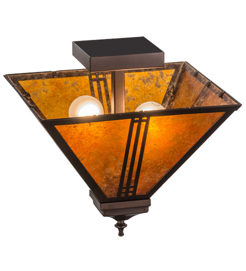 Meyda Lighting Prairie Loft 19" 2-Light Mahogany Bronze Flush Mount Light With Amber Mica Shade Glass