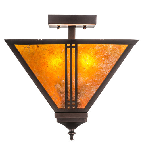 Meyda Lighting Prairie Loft 19" 2-Light Mahogany Bronze Flush Mount Light With Amber Mica Shade Glass