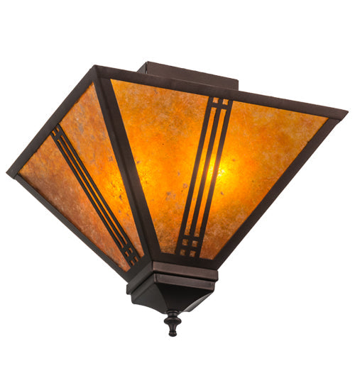 Meyda Lighting Prairie Loft 19" 2-Light Mahogany Bronze Flush Mount Light With Amber Mica Shade Glass