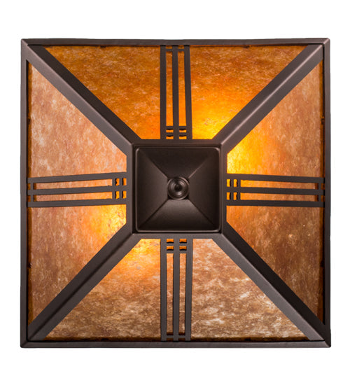 Meyda Lighting Prairie Loft 19" 2-Light Mahogany Bronze Flush Mount Light With Amber Mica Shade Glass