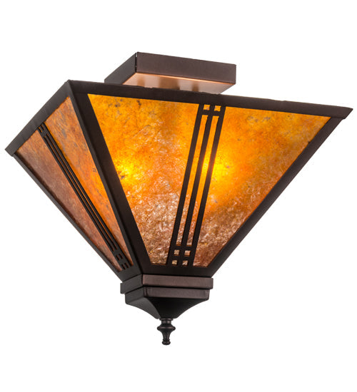 Meyda Lighting Prairie Loft 19" 2-Light Mahogany Bronze Flush Mount Light With Amber Mica Shade Glass