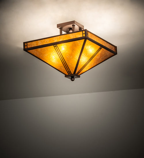 Meyda Lighting Prairie Loft 23" 4-Light Mahogany Bronze Flush Mount Light With Amber Mica Shade Glass