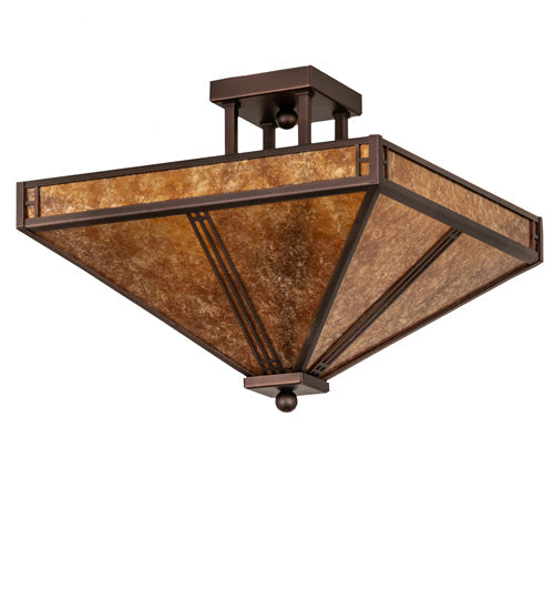 Meyda Lighting Prairie Loft 23" 4-Light Mahogany Bronze Flush Mount Light With Amber Mica Shade Glass