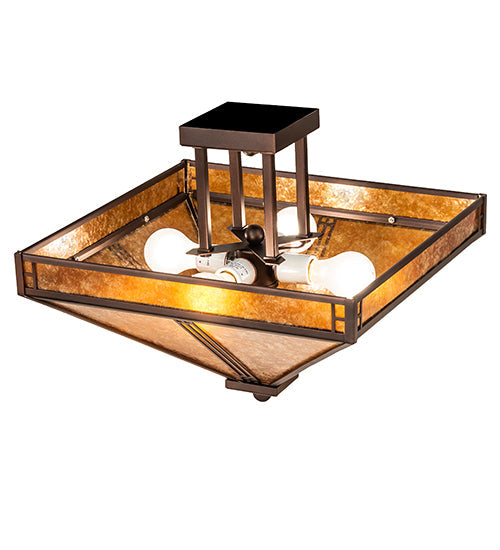 Meyda Lighting Prairie Loft 23" 4-Light Mahogany Bronze Flush Mount Light With Amber Mica Shade Glass