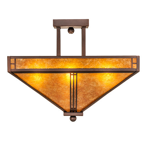 Meyda Lighting Prairie Loft 23" 4-Light Mahogany Bronze Flush Mount Light With Amber Mica Shade Glass