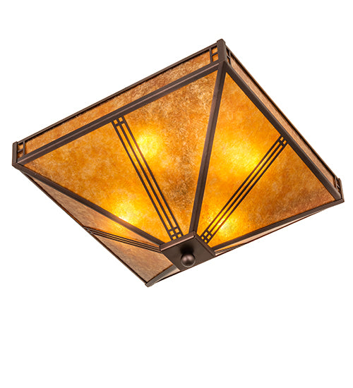 Meyda Lighting Prairie Loft 23" 4-Light Mahogany Bronze Flush Mount Light With Amber Mica Shade Glass