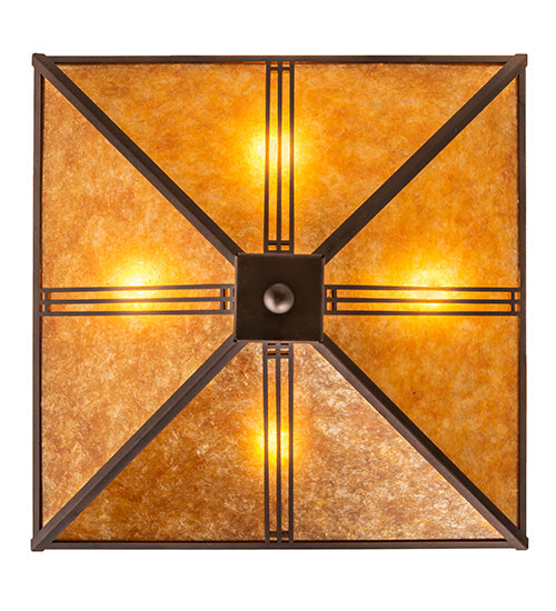 Meyda Lighting Prairie Loft 23" 4-Light Mahogany Bronze Flush Mount Light With Amber Mica Shade Glass
