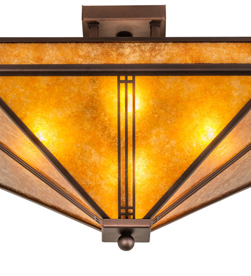 Meyda Lighting Prairie Loft 23" 4-Light Mahogany Bronze Flush Mount Light With Amber Mica Shade Glass