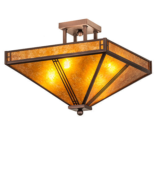 Meyda Lighting Prairie Loft 23" 4-Light Mahogany Bronze Flush Mount Light With Amber Mica Shade Glass