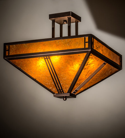 Meyda Lighting Prairie Loft 26" 4-Light Mahogany Bronze Semi-flush Light With Amber Mica Shade Glass