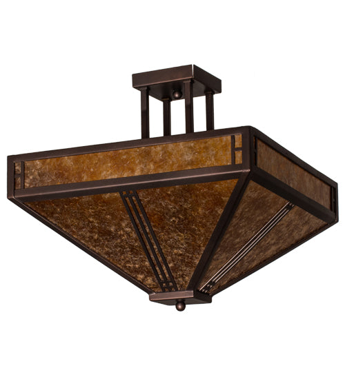 Meyda Lighting Prairie Loft 26" 4-Light Mahogany Bronze Semi-flush Light With Amber Mica Shade Glass