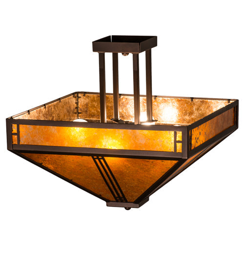Meyda Lighting Prairie Loft 26" 4-Light Mahogany Bronze Semi-flush Light With Amber Mica Shade Glass