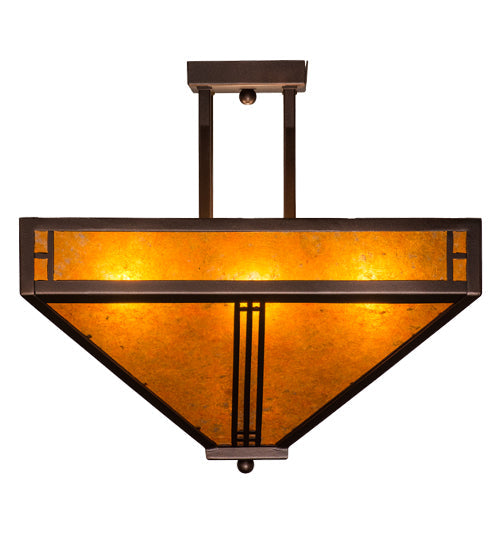 Meyda Lighting Prairie Loft 26" 4-Light Mahogany Bronze Semi-flush Light With Amber Mica Shade Glass