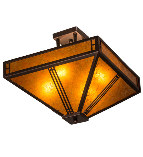 Meyda Lighting Prairie Loft 26" 4-Light Mahogany Bronze Semi-flush Light With Amber Mica Shade Glass