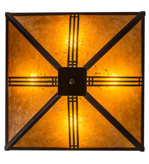 Meyda Lighting Prairie Loft 26" 4-Light Mahogany Bronze Semi-flush Light With Amber Mica Shade Glass