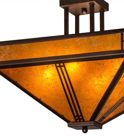 Meyda Lighting Prairie Loft 26" 4-Light Mahogany Bronze Semi-flush Light With Amber Mica Shade Glass