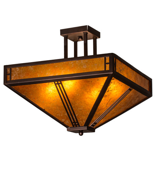 Meyda Lighting Prairie Loft 26" 4-Light Mahogany Bronze Semi-flush Light With Amber Mica Shade Glass