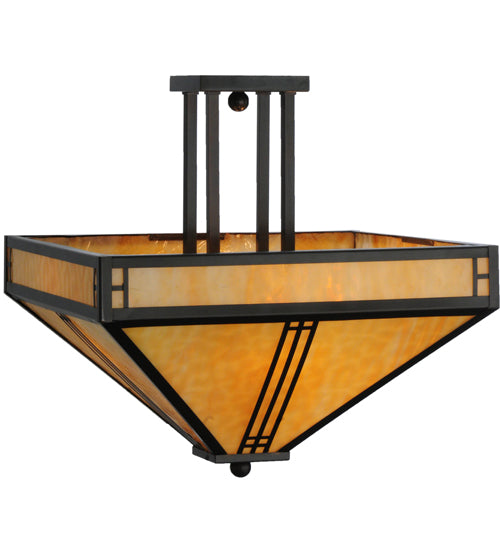 Meyda Lighting Prairie Loft 26" 4-Light Oil Rubbed Bronze Semi-flush Mount Ceiling Light With Beige Art Shade Glass