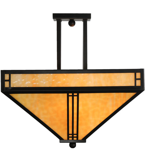 Meyda Lighting Prairie Loft 26" 4-Light Oil Rubbed Bronze Semi-flush Mount Ceiling Light With Beige Art Shade Glass