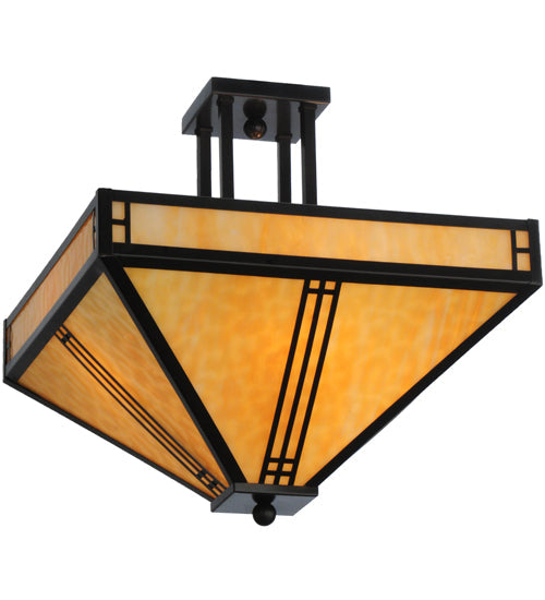 Meyda Lighting Prairie Loft 26" 4-Light Oil Rubbed Bronze Semi-flush Mount Ceiling Light With Beige Art Shade Glass